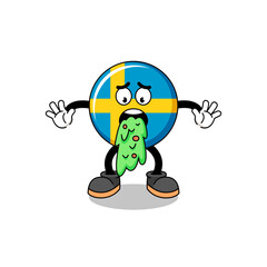 sweden flag mascot cartoon vomiting