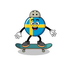 sweden flag mascot playing a skateboard
