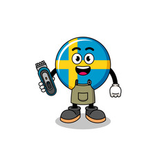 Cartoon Illustration of sweden flag as a barber man
