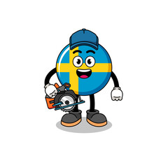 Cartoon Illustration of sweden flag as a woodworker