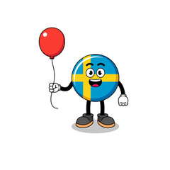 Cartoon of sweden flag holding a balloon