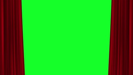 Opening wavy red curtain on green screen background for circus, theater, cinema or opera performance