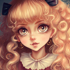 anime style cute girl portrait with big round eyes created by generative ai