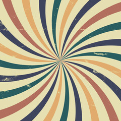 retro starburst sunburst background and grunge textured vintage color in a spiral or swirled radial striped vector design