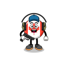Character mascot of canada flag doing shooting range