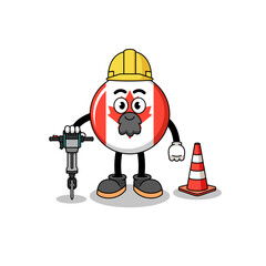 Character cartoon of canada flag working on road construction