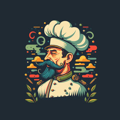 illustration of Chef man with cook hat Logo Mascot for food restaurant branding in vector cartoon style