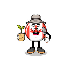 Illustration of canada flag cartoon holding a plant seed