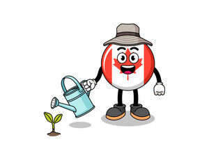 Illustration of canada flag cartoon watering the plant
