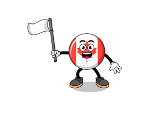 Cartoon Illustration of canada flag holding a white flag