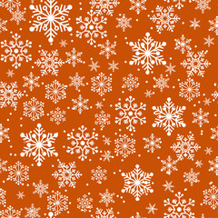 Christmas seamless pattern with geometric motifs. Snowflakes and circles with different ornaments. Retro textile collection, Illustration of Christmas pattern with white snowflakes on a red background