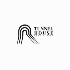 unique tunnel house passenger symbol line railways logo design vector illustration with simple, modern and elegant styles isolated on white background. 