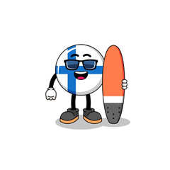 Mascot cartoon of finland as a surfer