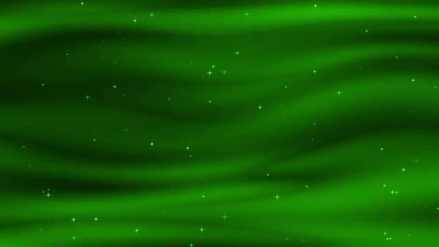 Soft fluttering green wavy fabric with sparkling stars background of satin effect fabric for opening ceremony and awards ceremony