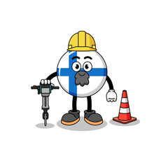 Character cartoon of finland working on road construction
