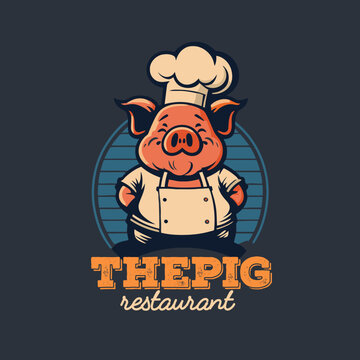 illustration on Pig chef logo mascot for pork grill bbq restaurant branding concept