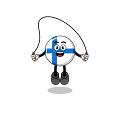 finland mascot cartoon is playing skipping rope
