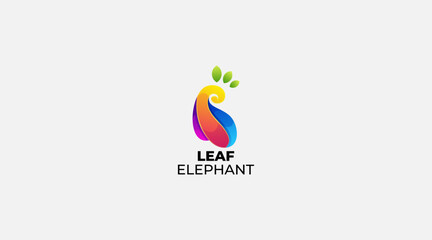 Gradient Leaf elephant vector logo design illustration symbol
