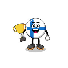 Cartoon mascot of finland holding a trophy