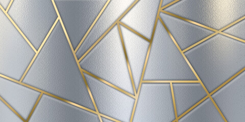 Luxury abstract silver foil mosaic background with golden lines