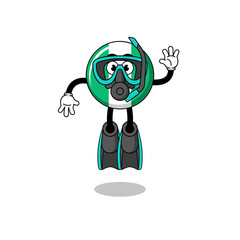 Character cartoon of nigeria flag as a diver