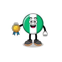 Fototapeta premium nigeria flag cartoon illustration with satisfaction guaranteed medal