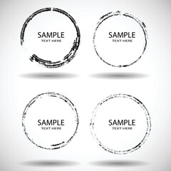 Vector Frames. circle for image. distress texture . Grunge Black gough borders  . Dirt effect . 