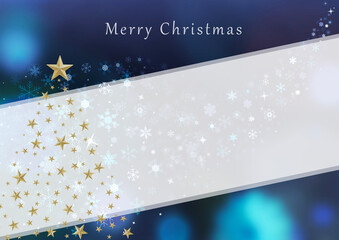 キラキラ星のクリスマスカード　ブルー背景