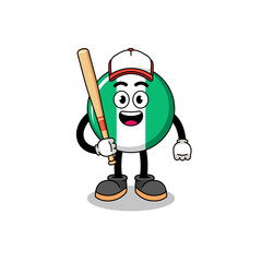 nigeria flag mascot cartoon as a baseball player