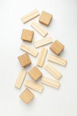 Blank wooden cubes for different concepts, top view