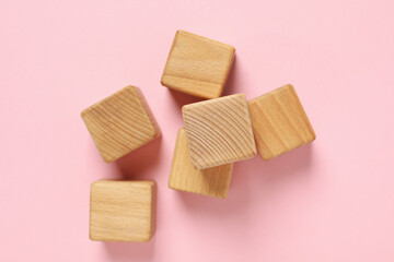 Blank wooden cubes for different concepts, top view