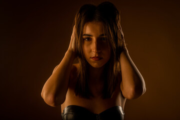 Gorgeous girl messing her hair