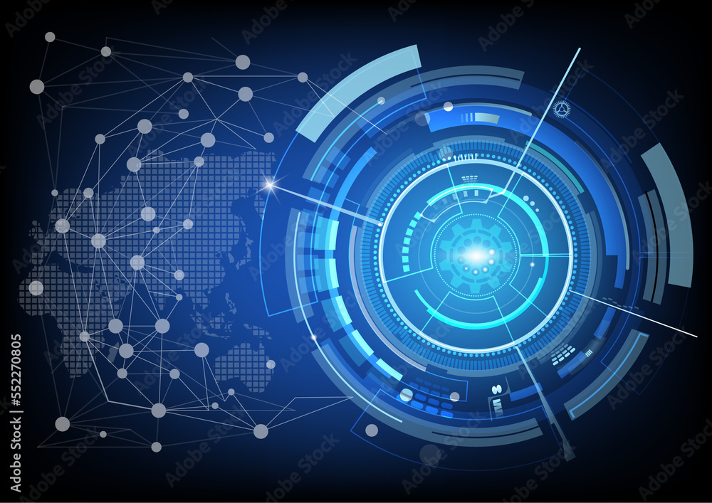 Aufkleber digital background with modern point global network connection on world