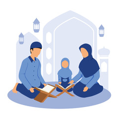 muslim family reading quran together