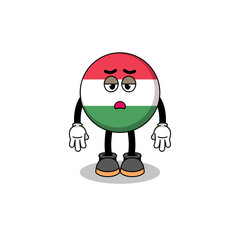 hungary flag cartoon with fatigue gesture