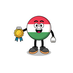 hungary flag cartoon illustration with satisfaction guaranteed medal
