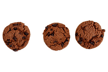 Chocolate chip cookies isolated on transparent background. Sweet biscuits.