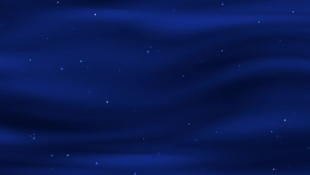 Soft fluttering blue wavy fabric with sparkling stars background of satin effect fabric for opening ceremony and awards ceremony