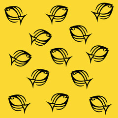 Seamless abstract fish design pattern on yellow background. Used for design surfaces, fabrics, textiles.