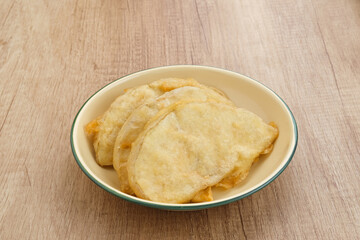 Sukun goreng or fried breadfruit, traditional Indonesian food.
