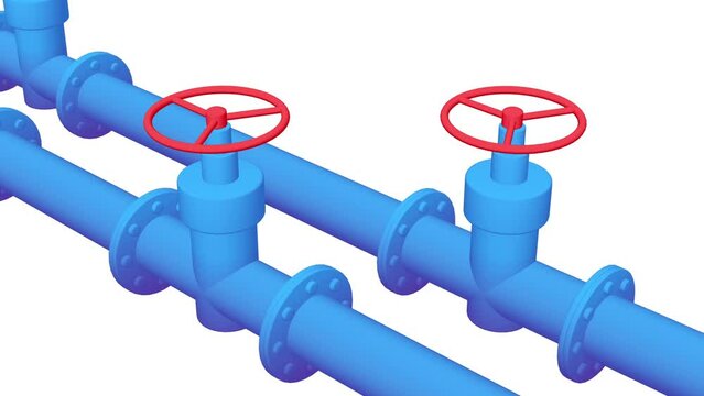 Red valve on the main gas pipeline. Industrial faucet for water, oil, gas pipes sewage. 4K FullHD and HD render footage animation