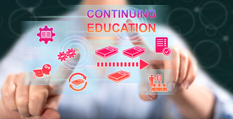 Woman touching a continuing education concept