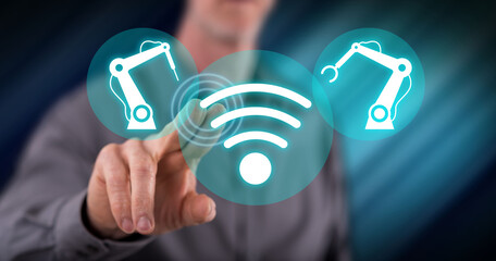 Man touching an industry 4.0 concept