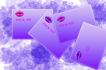 card ähnlich wie business card,lila und rose farben,mit lippen  und schrift mit lila wolken in Hintergrund
