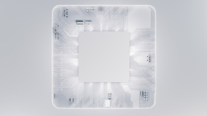 Abstract white circuit board. Space on processor or cpu. Can be used text input or banner related to innovation and industry technology. 3D Render.