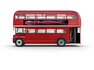 Double decker bus in side view - isolated - obrazy, fototapety, plakaty