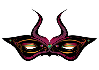 Demon red carnival mask with horns isolated on white background.