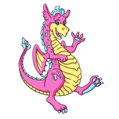 Pinc cute dragon. Vector image.