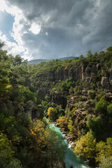 Fototapeta na wymiar Turquoise mountain river in the Tazi Canyon, Turkey