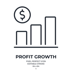 Profit growth editable stroke outline icon isolated on white background flat vector illustration. Pixel perfect. 64 x 64.